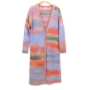 Lisa Todd Long Line Wool Blend Cardigan Size XS Rainbow Boho Cozy Snap‎ Closure